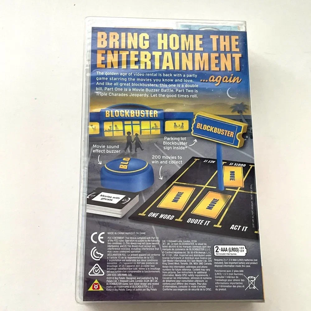 Blockbuster Party Game Movie Trivia Board Game Night‎ VHS Case Cards Buzzer 2018